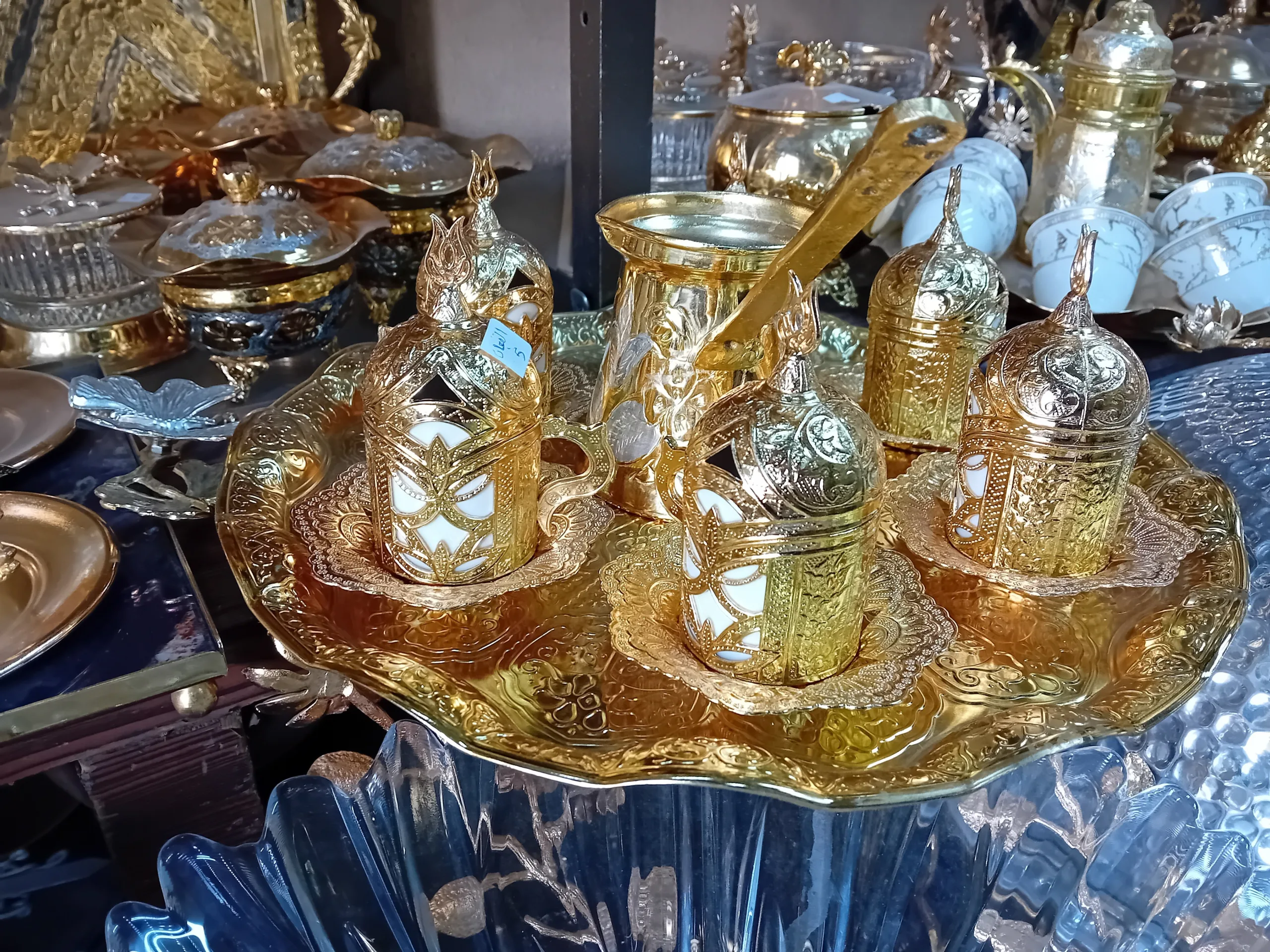 طقم ركوة قهوة نحاس مع 6فناجين